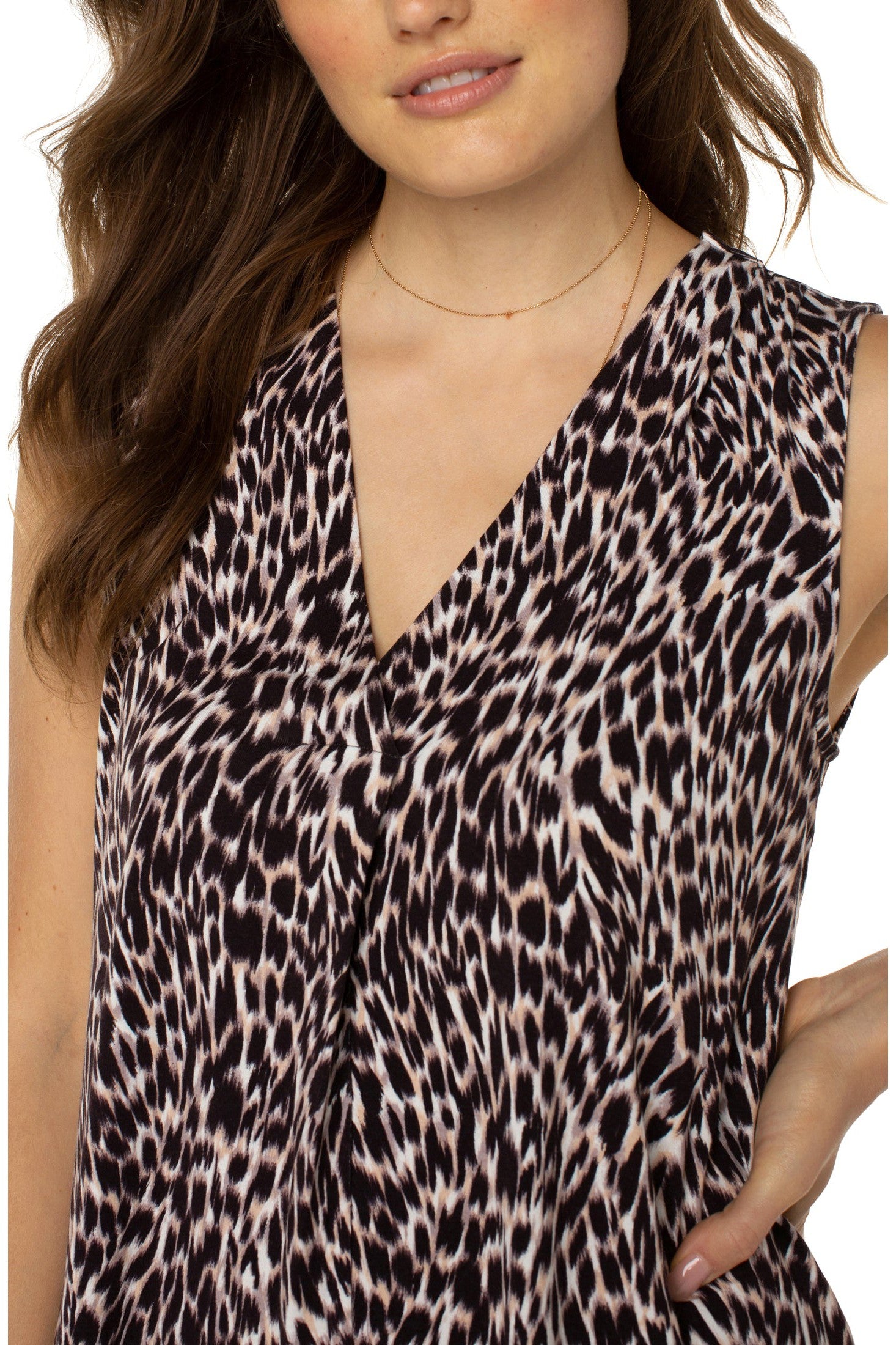 Liverpool Sleeveless V-Neck Top With Tucks In Animal Print-Camis/Tanks-Liverpool-Deja Nu Boutique, Women's Fashion Boutique in Lampasas, Texas