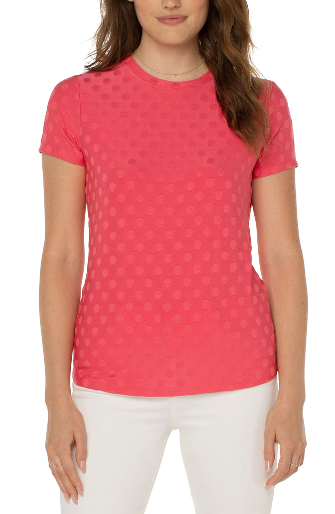 Liverpool Slim Fit Crew Neck Knit Tee In Watermelon Sugar-Short Sleeves-Liverpool-Deja Nu Boutique, Women's Fashion Boutique in Lampasas, Texas