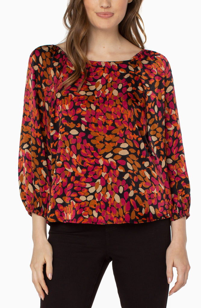 Liverpool Three Fourth Puff Sleeve Square Neck Woven Top In Autumn Petals-Tops-Liverpool-Deja Nu Boutique, Women's Fashion Boutique in Lampasas, Texas