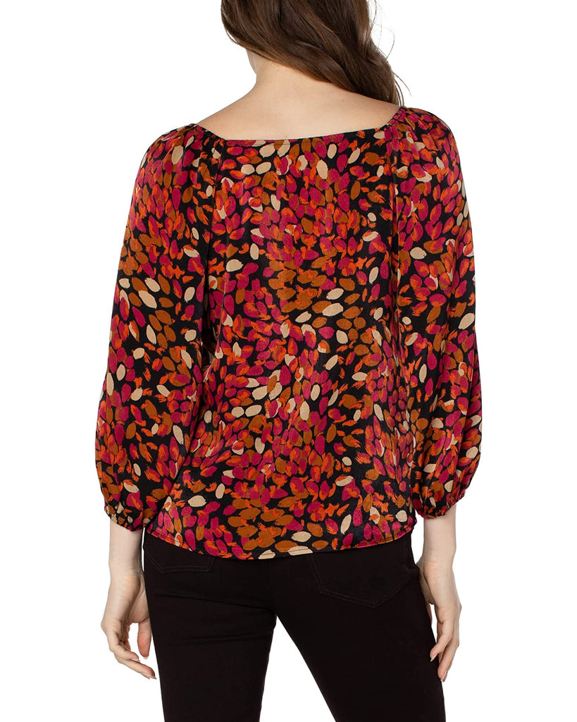 Liverpool Three Fourth Puff Sleeve Square Neck Woven Top In Autumn Petals-Tops-Liverpool-Deja Nu Boutique, Women's Fashion Boutique in Lampasas, Texas