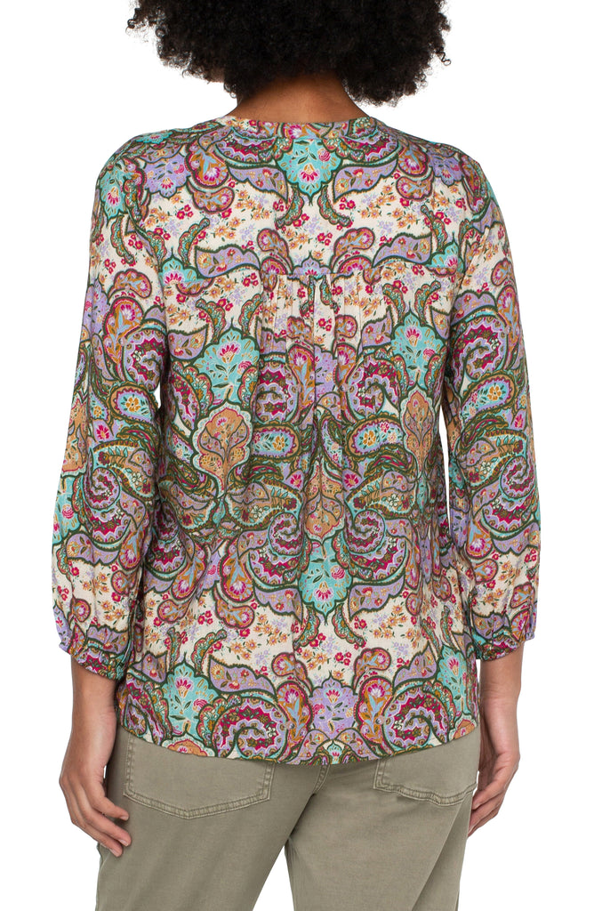 Liverpool Tie Front Popover With Full Sleeve In Scrolling Paisley Print-Long Sleeves-Liverpool-Deja Nu Boutique, Women's Fashion Boutique in Lampasas, Texas