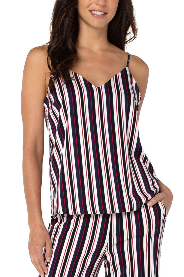 Liverpool V Neck Woven Camisole In Navy And Red Lollipop Bold Stripe-Tops-Liverpool-Deja Nu Boutique, Women's Fashion Boutique in Lampasas, Texas