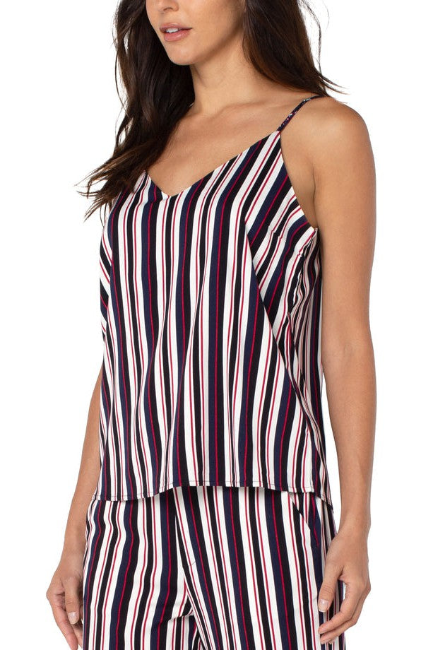 Liverpool V Neck Woven Camisole In Navy And Red Lollipop Bold Stripe-Tops-Liverpool-Deja Nu Boutique, Women's Fashion Boutique in Lampasas, Texas