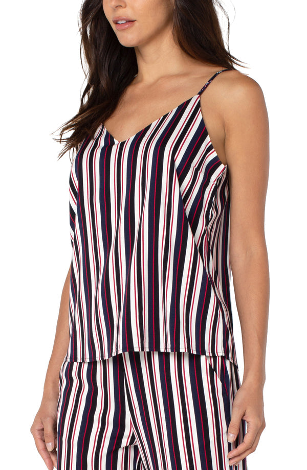 Liverpool V Neck Woven Camisole In Navy And Red Lollipop Bold Stripe-Tops-Liverpool-Deja Nu Boutique, Women's Fashion Boutique in Lampasas, Texas