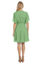 London Times Caillan Pleated Surplice Dress In Absinthe Green Polka Dot-Dresses-London Times-Deja Nu Boutique, Women's Fashion Boutique in Lampasas, Texas