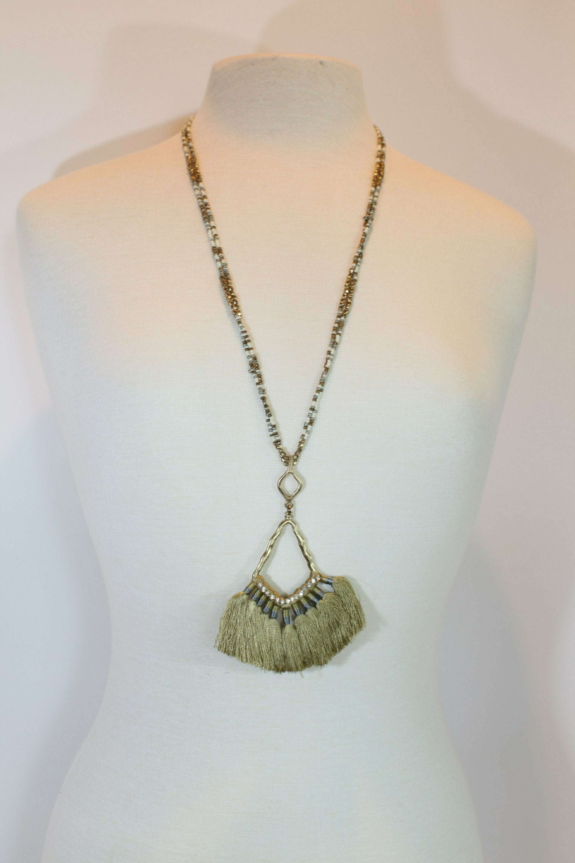 Long Seed Bead Tassel Necklace In Olive Or Brown-Necklaces-Deja Nu Tx-Deja Nu Boutique, Women's Fashion Boutique in Lampasas, Texas