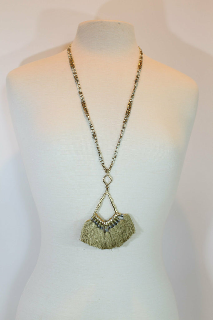 Long Seed Bead Tassel Necklace In Olive Or Brown-Necklaces-Deja Nu Tx-Deja Nu Boutique, Women's Fashion Boutique in Lampasas, Texas