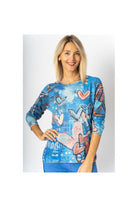 Look Mode Blue Heart Abstract Print Top-Graphic Tees-Look Mode-Deja Nu Boutique, Women's Fashion Boutique in Lampasas, Texas