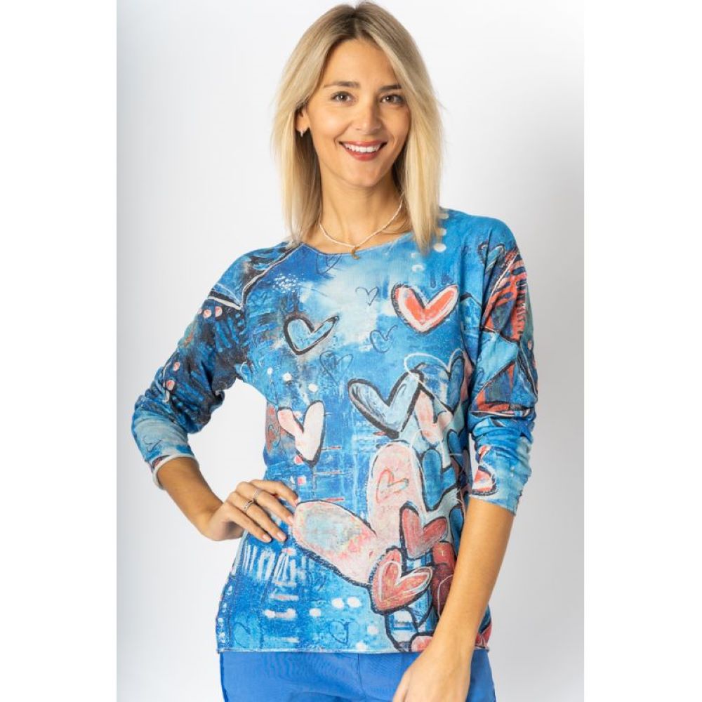 Look Mode Blue Heart Abstract Print Top-Graphic Tees-Look Mode-Deja Nu Boutique, Women's Fashion Boutique in Lampasas, Texas