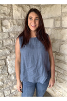 Look Mode Blue Jeans Linen Button-Up Back Tank-Camis/Tanks-Look Mode-Deja Nu Boutique, Women's Fashion Boutique in Lampasas, Texas