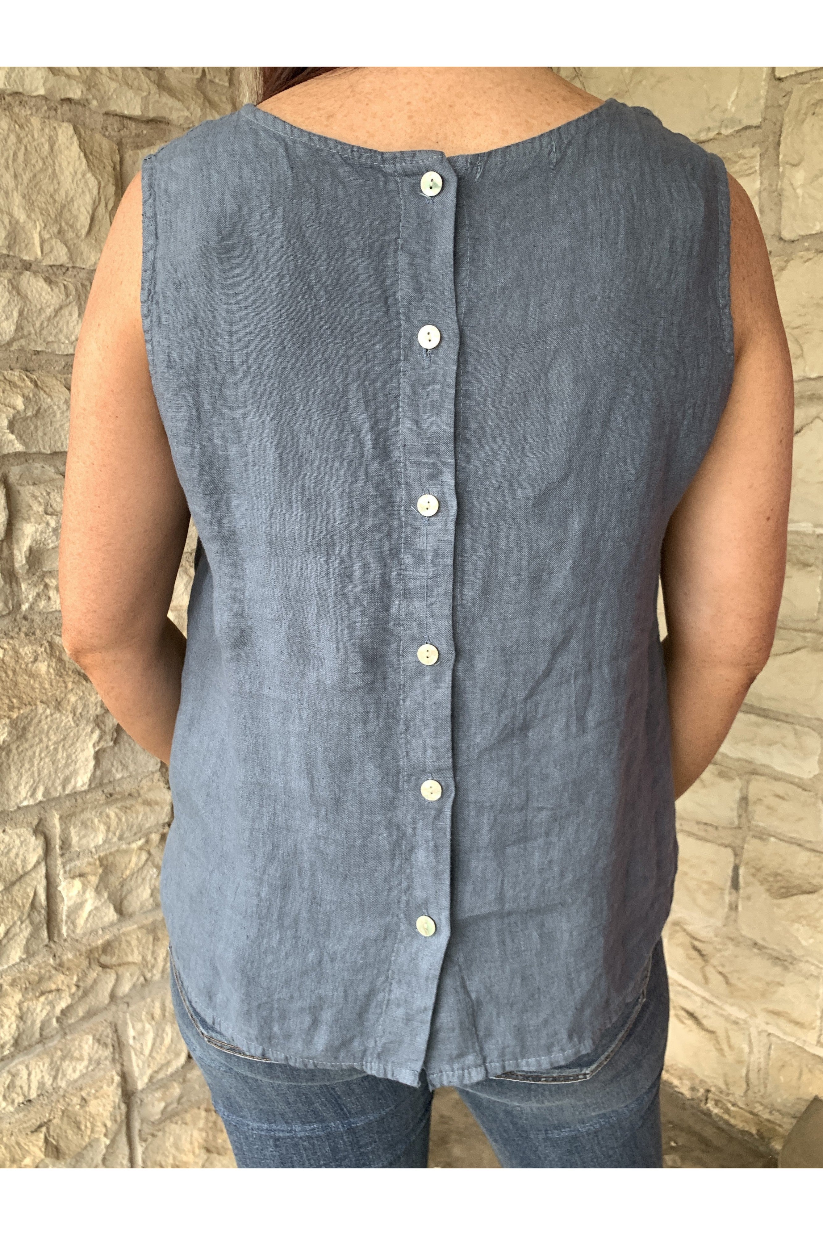 Look Mode Blue Jeans Linen Button-Up Back Tank-Camis/Tanks-Look Mode-Deja Nu Boutique, Women's Fashion Boutique in Lampasas, Texas