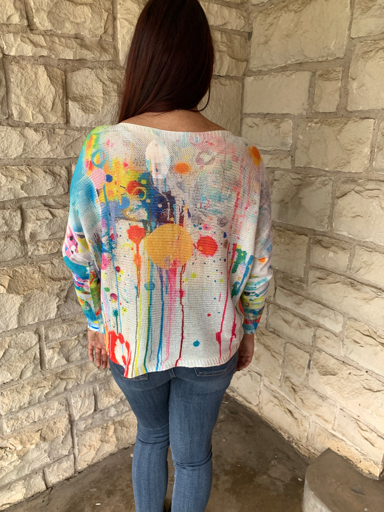 Look Mode Graffiti Batwing Sweater In Yellow-Graphic Sweaters-Look Mode-Deja Nu Boutique, Women's Fashion Boutique in Lampasas, Texas