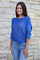 Look Mode Royal Blue Shimmer Sweater-Sweaters-Look Mode-Deja Nu Boutique, Women's Fashion Boutique in Lampasas, Texas