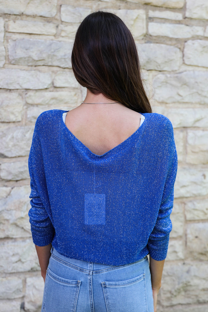 Look Mode Royal Blue Shimmer Sweater-Sweaters-Look Mode-Deja Nu Boutique, Women's Fashion Boutique in Lampasas, Texas