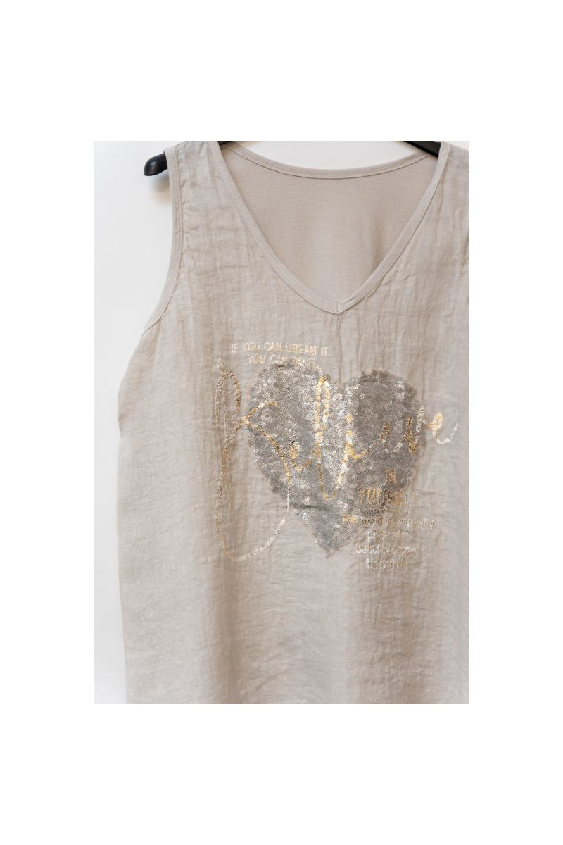 Look Mode Sequin Heart "Believe" Tank Top In Taupe-Camis/Tanks-Look Mode-Deja Nu Boutique, Women's Fashion Boutique in Lampasas, Texas