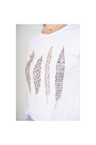 Look Mode White Feather Print T-Shirt With Rhinestones-Tops-Look Mode-Deja Nu Boutique, Women's Fashion Boutique in Lampasas, Texas