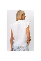 Look Mode White Linen Button Front Ruffle Sleeve Top-Tops-Look Mode-Deja Nu Boutique, Women's Fashion Boutique in Lampasas, Texas