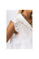 Look Mode White Linen Button Front Ruffle Sleeve Top-Tops-Look Mode-Deja Nu Boutique, Women's Fashion Boutique in Lampasas, Texas