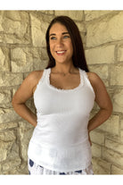 Look Mode White Racerback Top With Sequins Detail-Camis/Tanks-Look Mode-Deja Nu Boutique, Women's Fashion Boutique in Lampasas, Texas