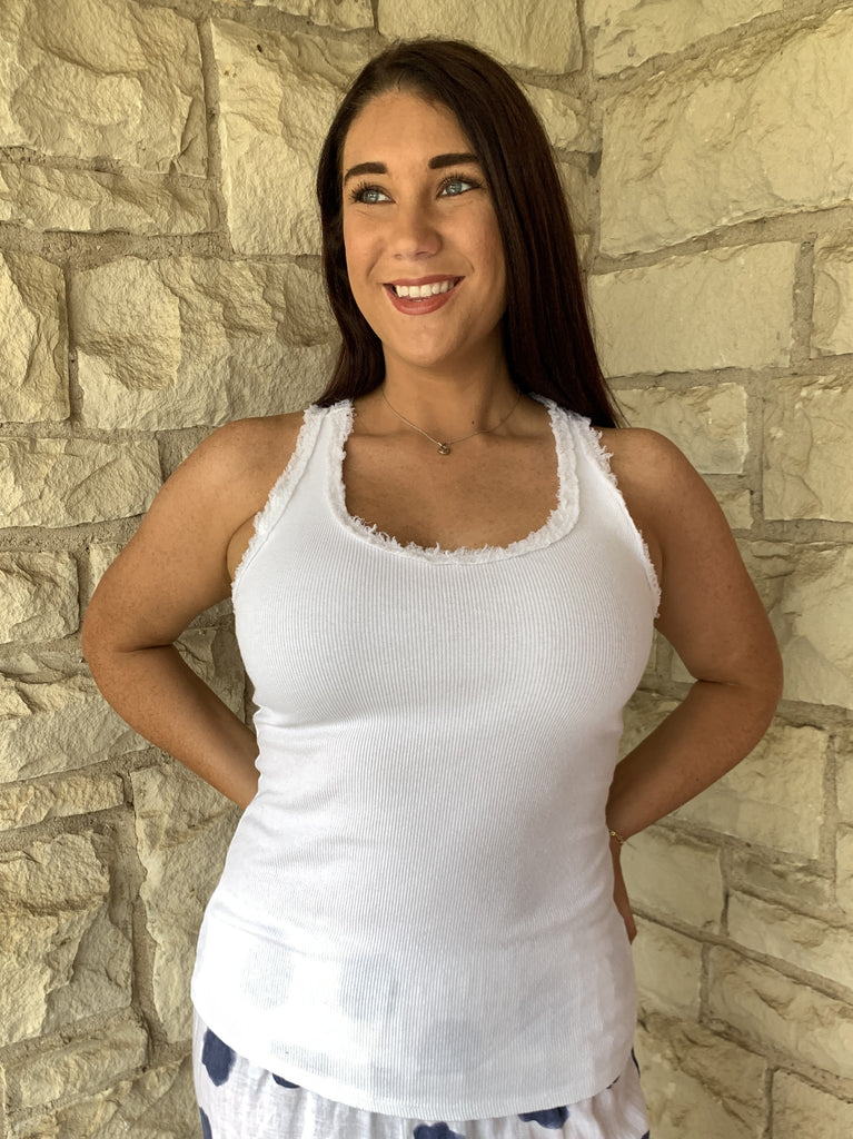Look Mode White Racerback Top With Sequins Detail-Camis/Tanks-Look Mode-Deja Nu Boutique, Women's Fashion Boutique in Lampasas, Texas