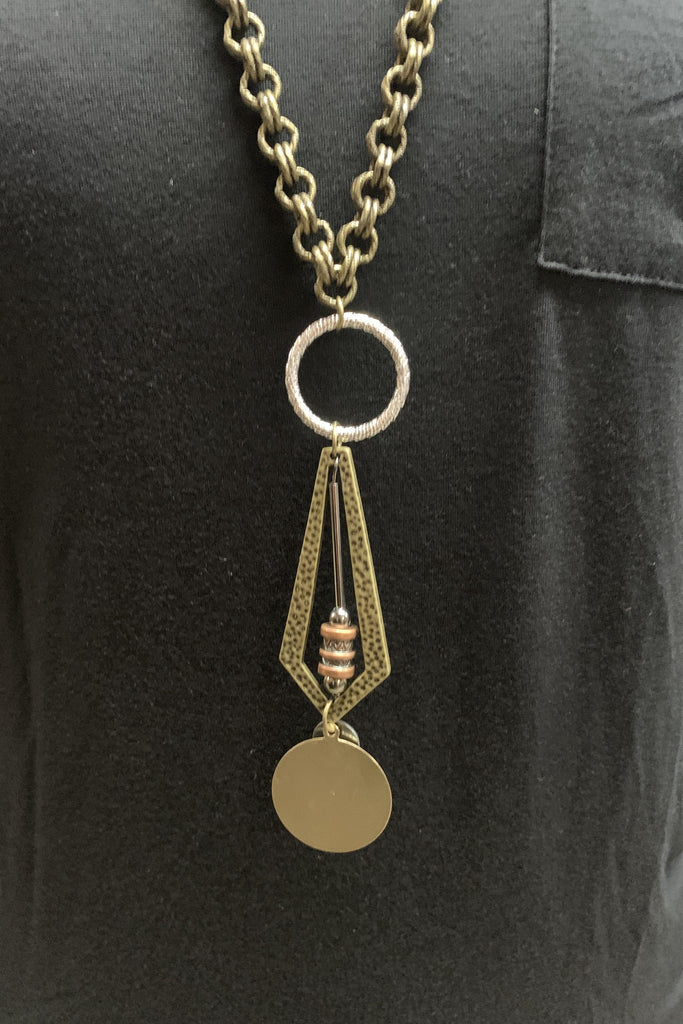 Lost And Found Asymmetric Mixed Chains Wring And Pendulum Collage Dangle-Necklaces-Lost And Found-Deja Nu Boutique, Women's Fashion Boutique in Lampasas, Texas