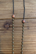 Lost And Found Bronze Beaded Necklace With Silver Triangle And Copper Bar Drop-Necklaces-Lost And Found-Deja Nu Boutique, Women's Fashion Boutique in Lampasas, Texas