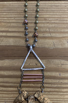 Lost And Found Bronze Beaded Necklace With Silver Triangle And Copper Bar Drop-Necklaces-Lost And Found-Deja Nu Boutique, Women's Fashion Boutique in Lampasas, Texas