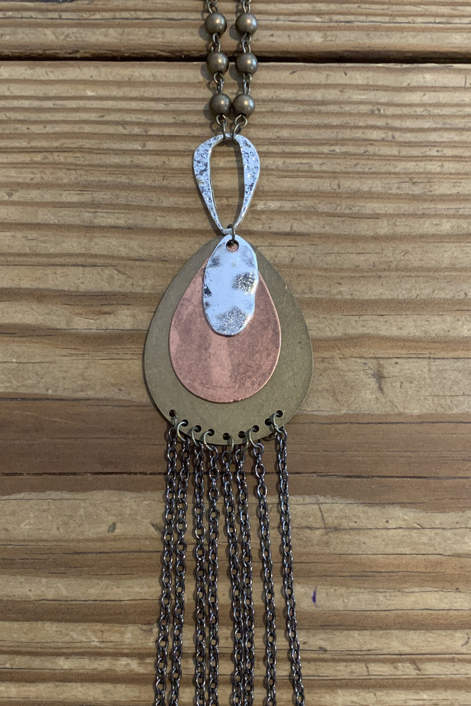 Lost And Found Circular Copper Gold And Bronze Dangle Fringe Necklace-Necklaces-Lost And Found-Deja Nu Boutique, Women's Fashion Boutique in Lampasas, Texas