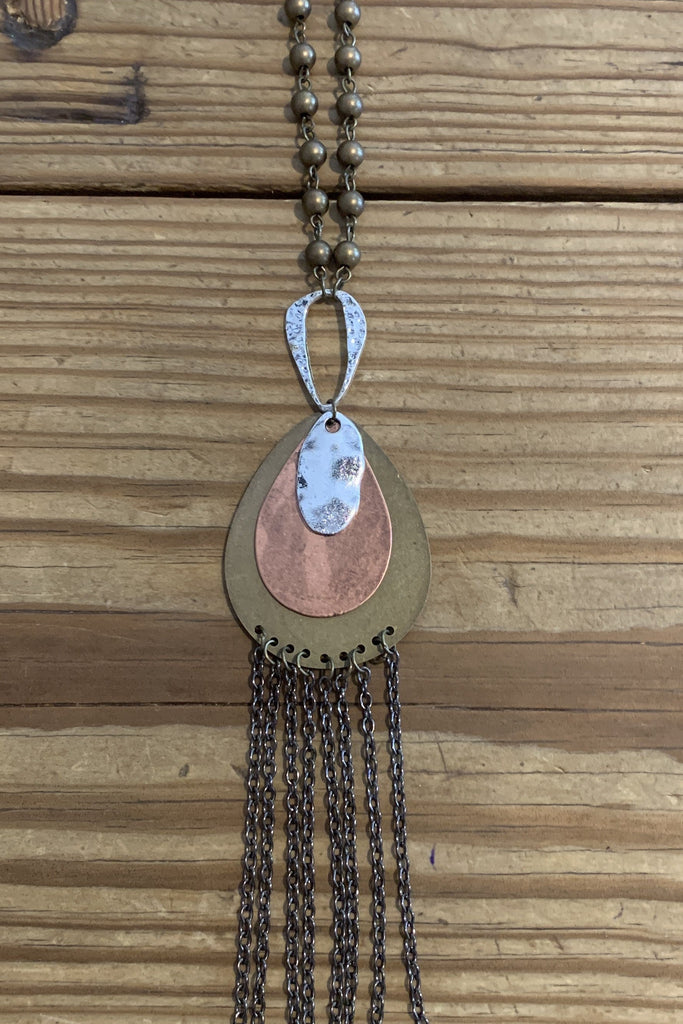 Lost And Found Circular Copper Gold And Bronze Dangle Fringe Necklace-Necklaces-Lost And Found-Deja Nu Boutique, Women's Fashion Boutique in Lampasas, Texas