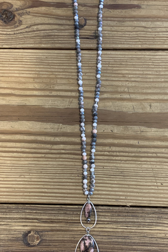 Lost And Found Crystal And Natural Beaded Tear Drop Dangle-Necklaces-Lost And Found-Deja Nu Boutique, Women's Fashion Boutique in Lampasas, Texas