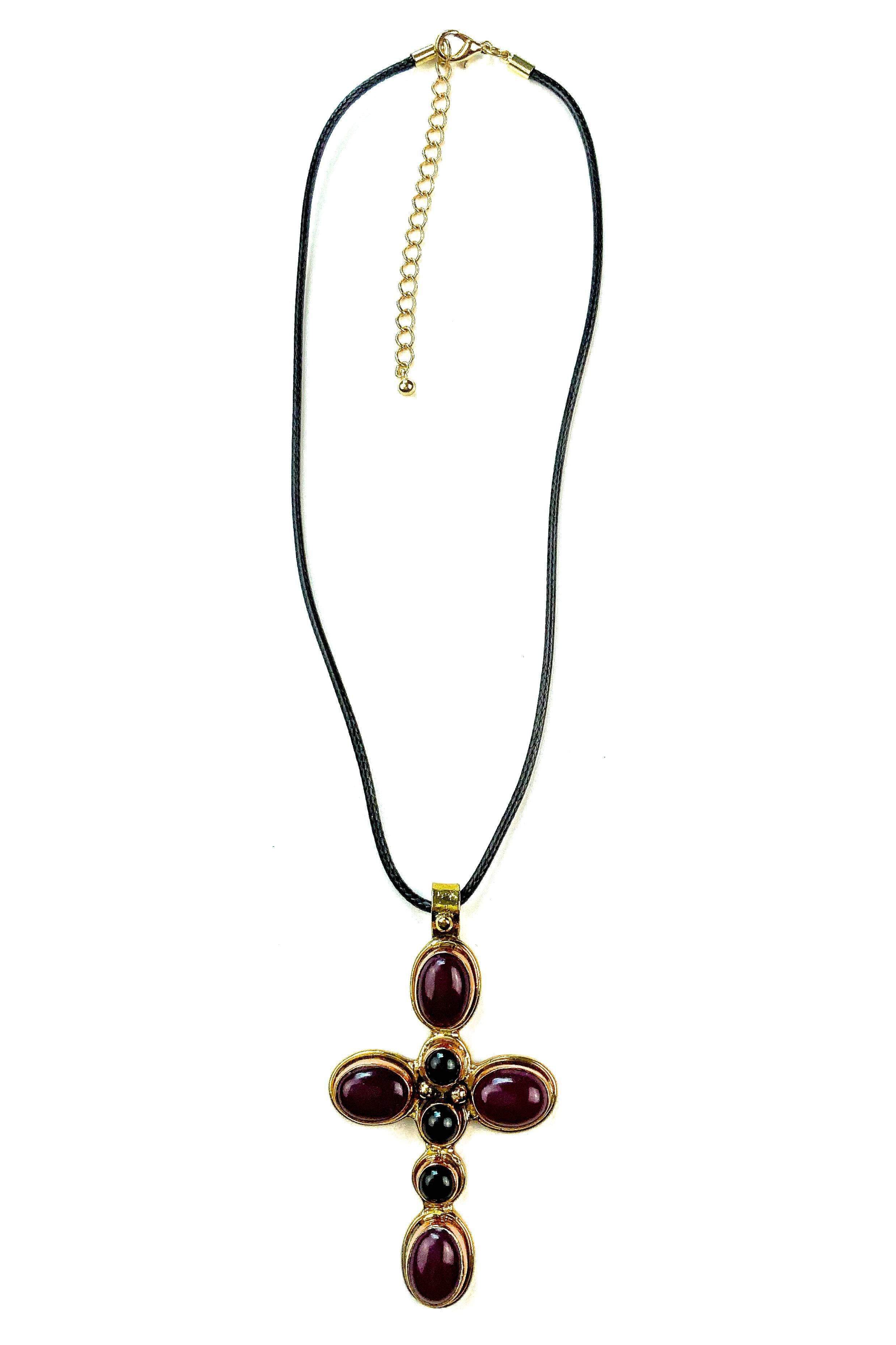 Lost And Found Fuchsia Hematite Cross Necklace-Necklaces-Lost And Found-Deja Nu Boutique, Women's Fashion Boutique in Lampasas, Texas