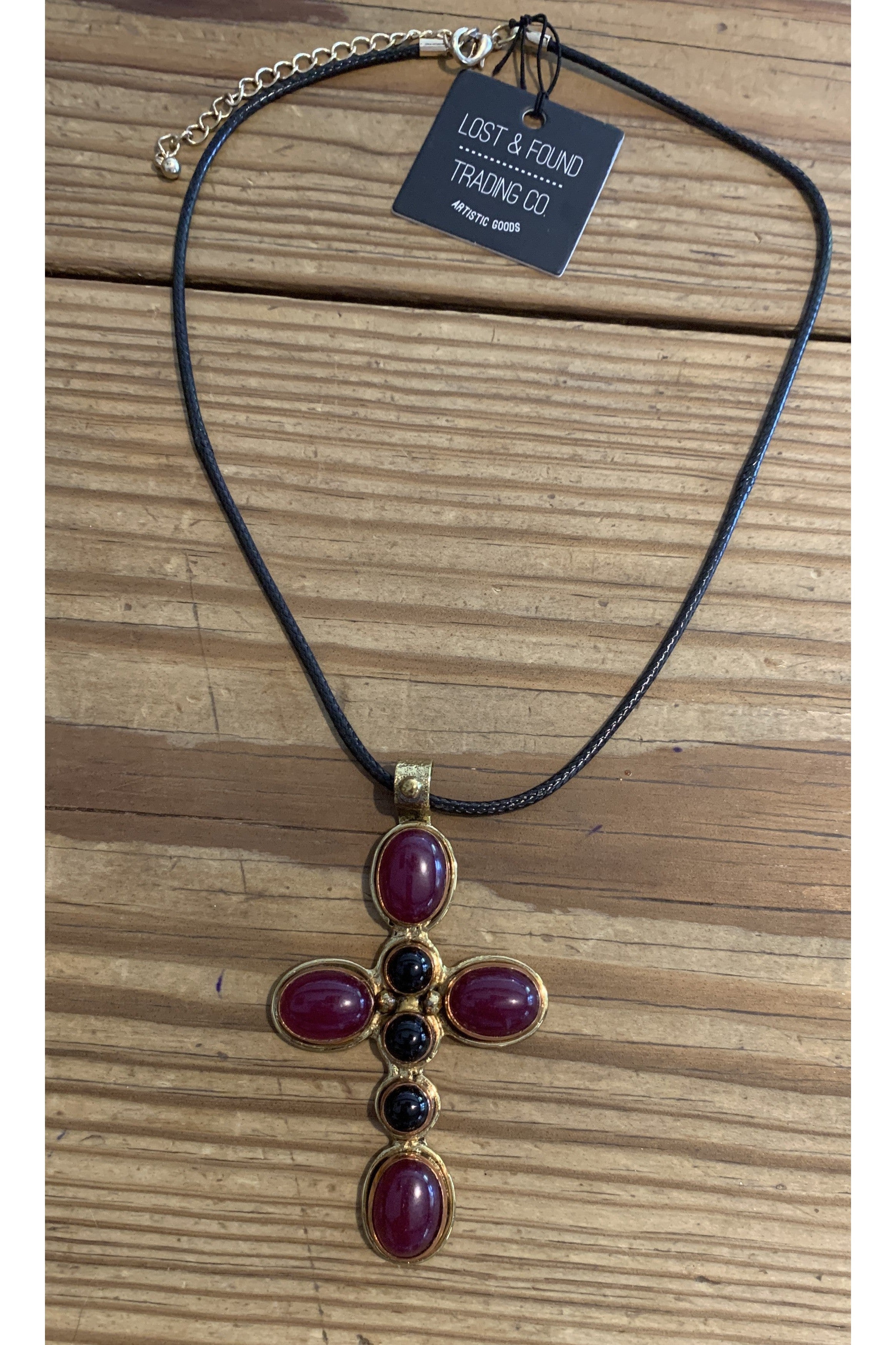 Lost And Found Fuchsia Hematite Cross Necklace-Necklaces-Lost And Found-Deja Nu Boutique, Women's Fashion Boutique in Lampasas, Texas