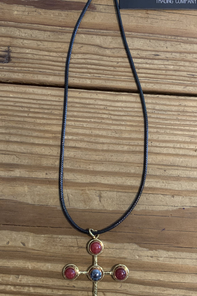 Lost And Found Fuchsia Hematite Small Cross Necklace-Necklaces-Lost And Found-Deja Nu Boutique, Women's Fashion Boutique in Lampasas, Texas