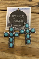 Lost And Found Large Silver And Turquoise Cross Earring-Earrings-Lost And Found-Deja Nu Boutique, Women's Fashion Boutique in Lampasas, Texas