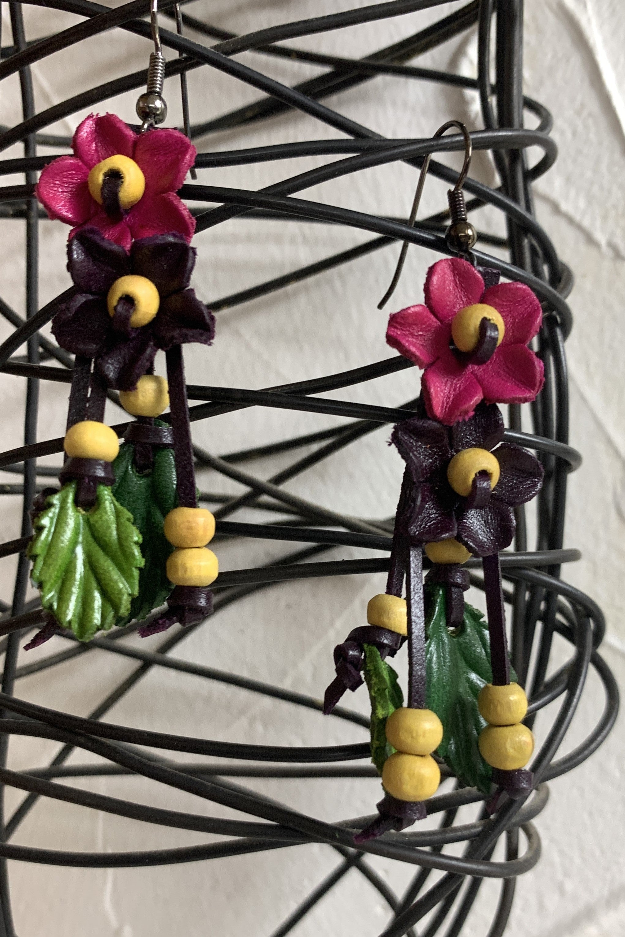 Lost And Found Leather Flower Bead Earrings-Earrings-Lost And Found-Deja Nu Boutique, Women's Fashion Boutique in Lampasas, Texas