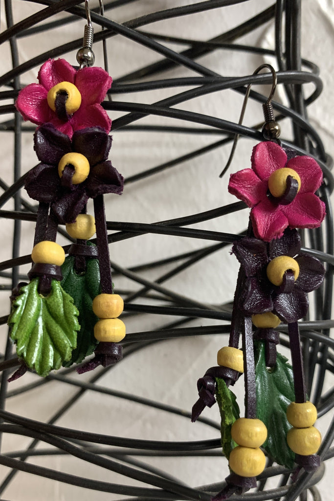 Lost And Found Leather Flower Bead Earrings-Earrings-Lost And Found-Deja Nu Boutique, Women's Fashion Boutique in Lampasas, Texas