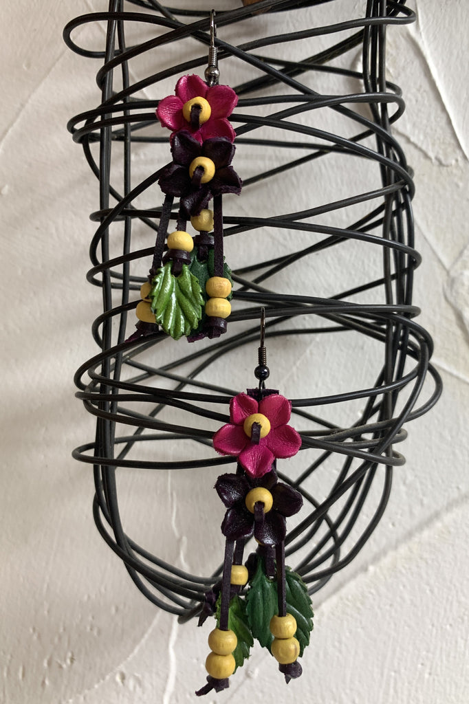 Lost And Found Leather Flower Bead Earrings-Earrings-Lost And Found-Deja Nu Boutique, Women's Fashion Boutique in Lampasas, Texas