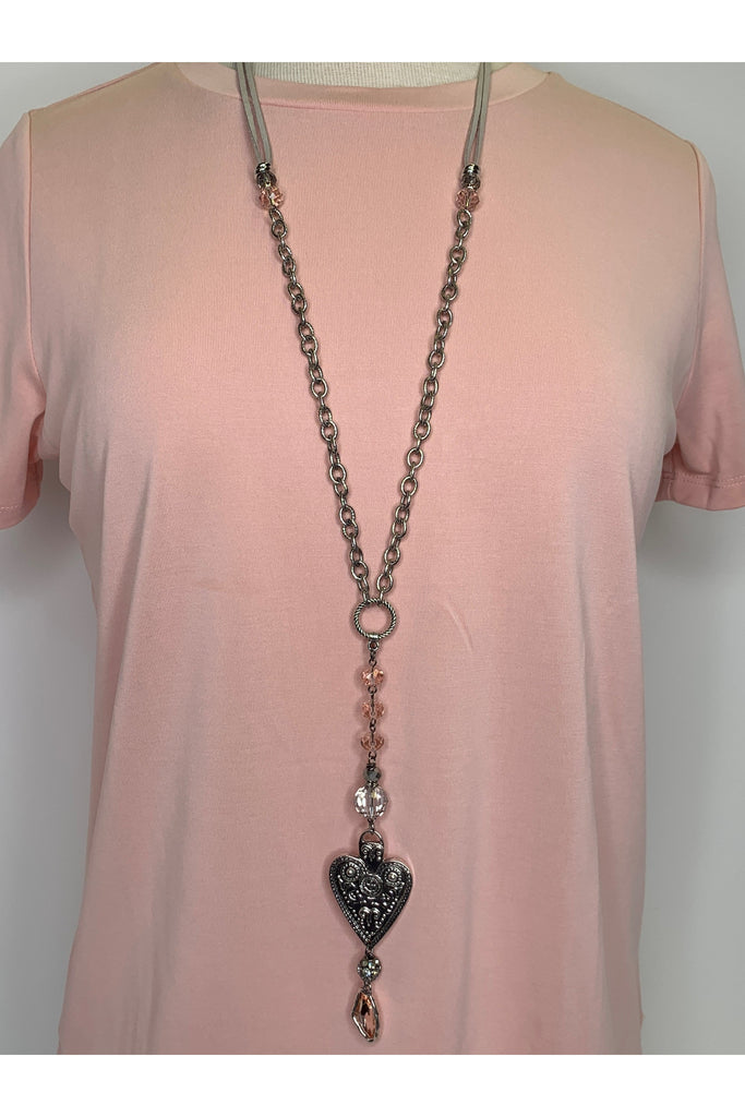 Lost And Found Long Cord And Chain Solid Heart Necklace-Necklaces-Lost And Found-Deja Nu Boutique, Women's Fashion Boutique in Lampasas, Texas