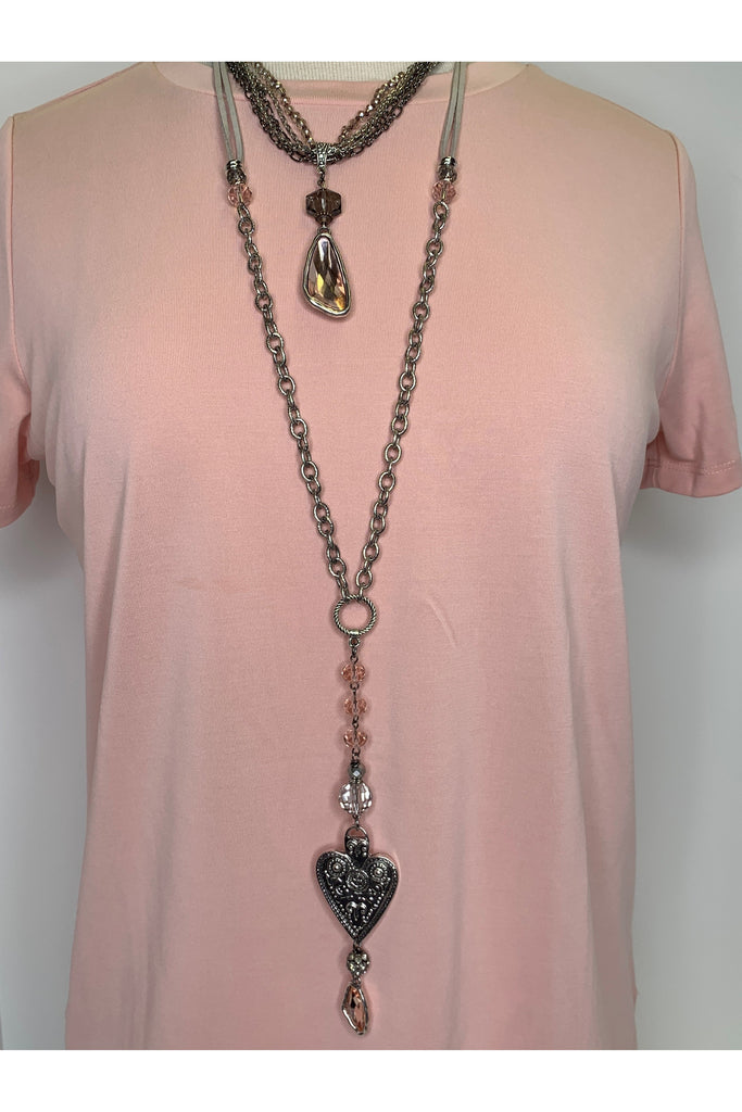 Lost And Found Long Cord And Chain Solid Heart Necklace-Necklaces-Lost And Found-Deja Nu Boutique, Women's Fashion Boutique in Lampasas, Texas