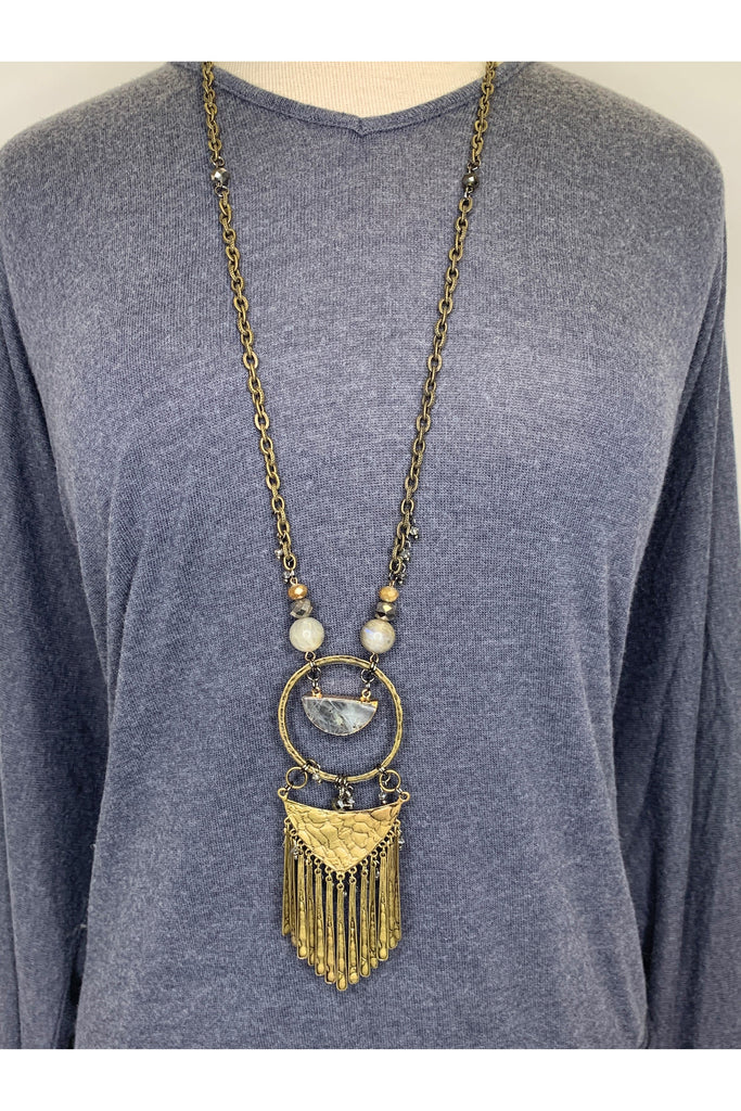 Lost And Found Long Gold Chain Necklace With Large Pendant-Necklaces-Lost And Found-Deja Nu Boutique, Women's Fashion Boutique in Lampasas, Texas