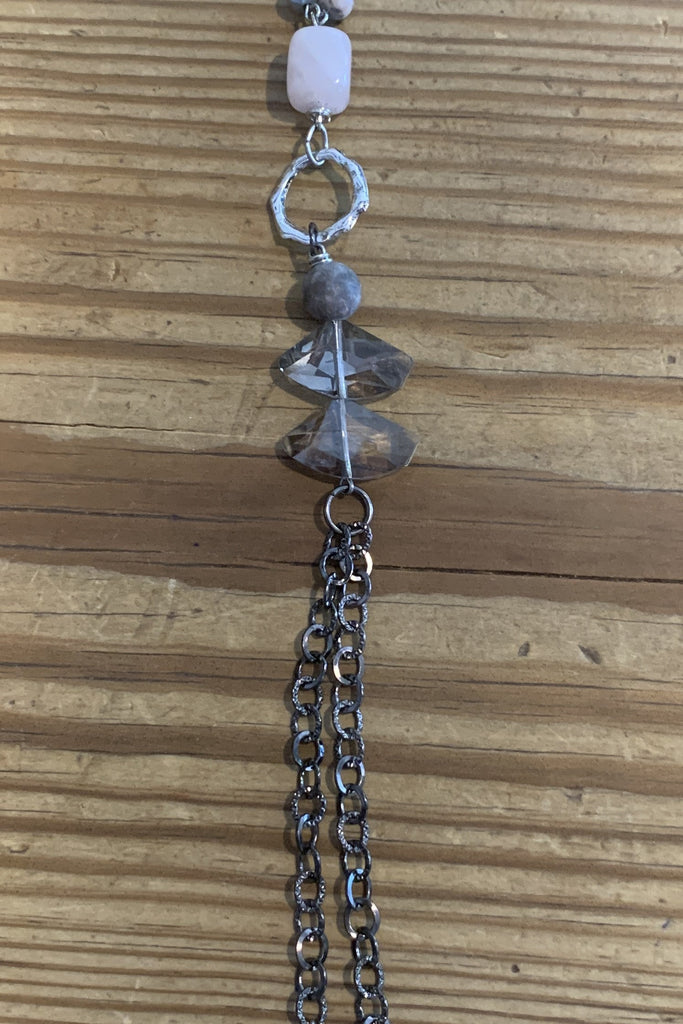 Lost And Found Long Silver Chain Necklace With Colored Beads And Long Fringe Dangle (2)-Necklaces-Lost And Found-Deja Nu Boutique, Women's Fashion Boutique in Lampasas, Texas