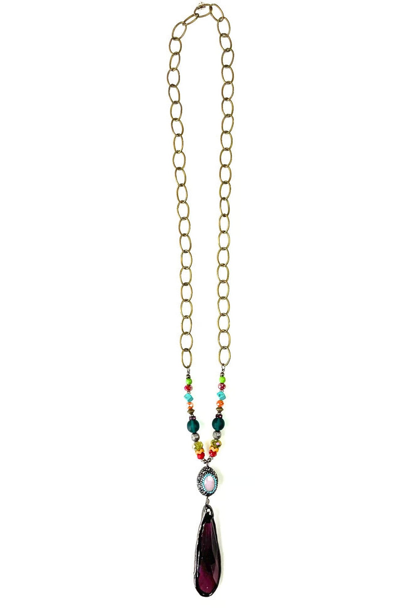 Lost And Found Love Shack Long Chain With Multi Colored Beads And Teardrop Pendant-Necklaces-Lost And Found-Deja Nu Boutique, Women's Fashion Boutique in Lampasas, Texas