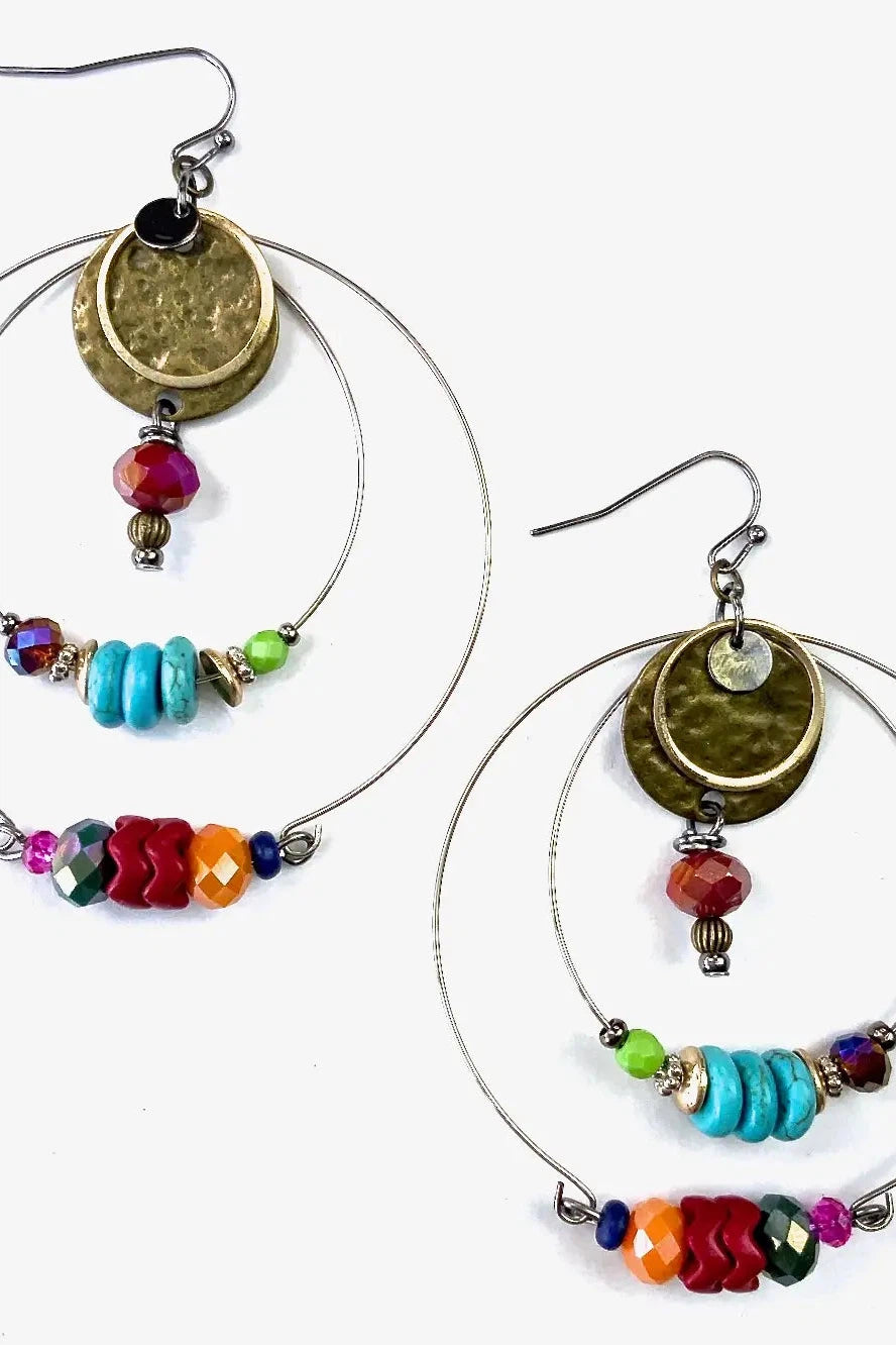 Lost And Found Love Shack Thin Double Hoops Beaded Earring-Earrings-Lost And Found-Deja Nu Boutique, Women's Fashion Boutique in Lampasas, Texas