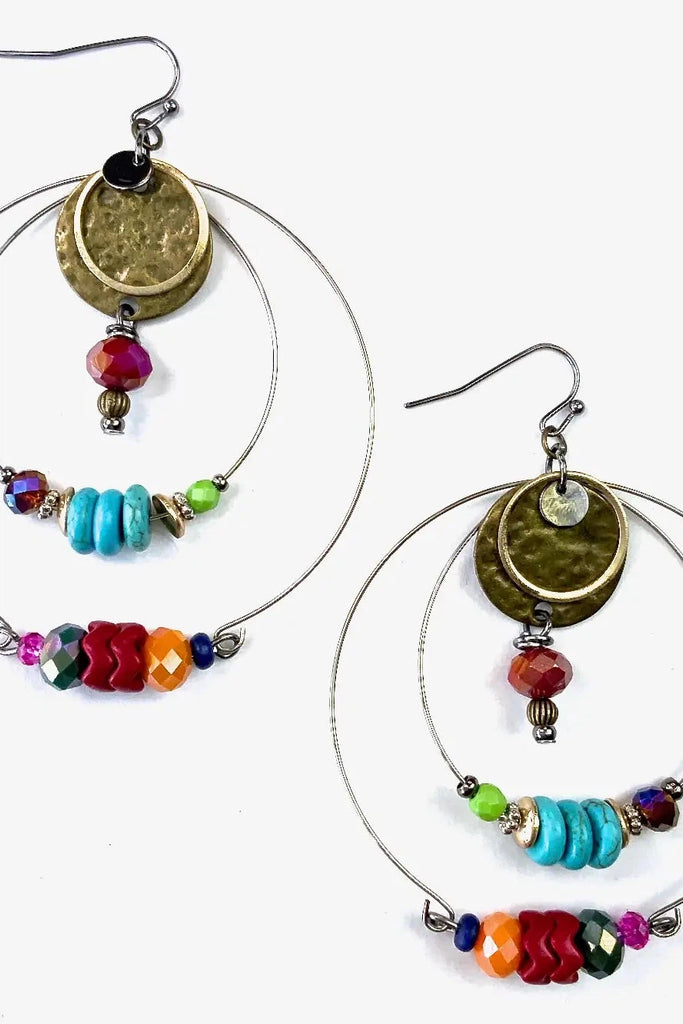 Lost And Found Love Shack Thin Double Hoops Beaded Earring-Earrings-Lost And Found-Deja Nu Boutique, Women's Fashion Boutique in Lampasas, Texas