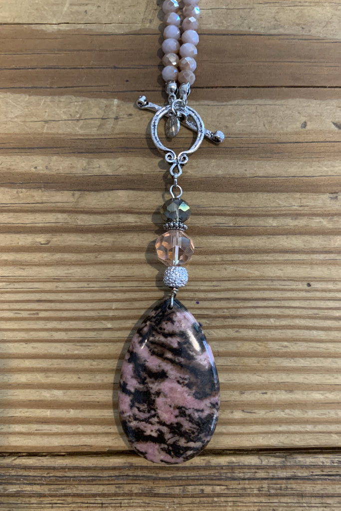 Lost And Found Marble Pink And Black Drop Stone With Pink Grey And Crystal Beads-Necklaces-Lost And Found-Deja Nu Boutique, Women's Fashion Boutique in Lampasas, Texas
