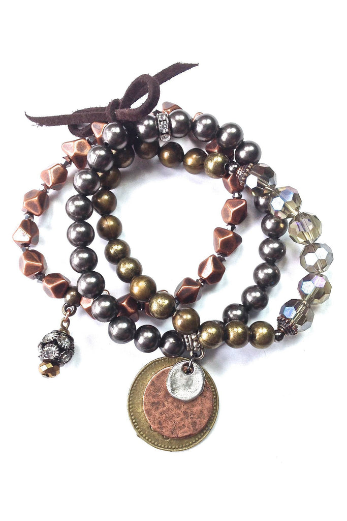 Lost And Found Mixed Beaded Stretch Bracelet With Coins-Bracelets-Lost And Found-Deja Nu Boutique, Women's Fashion Boutique in Lampasas, Texas