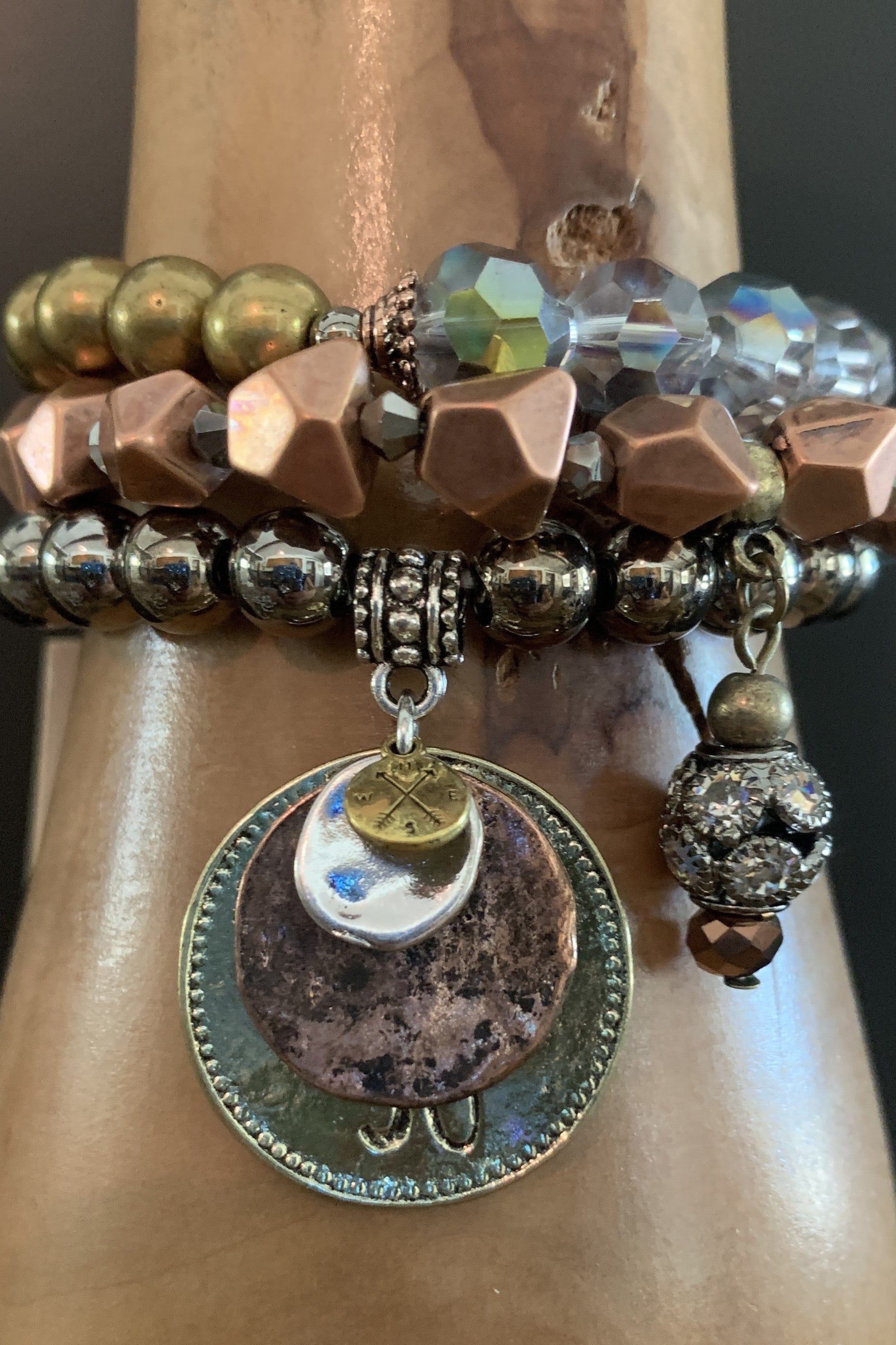 Lost And Found Mixed Beaded Stretch Bracelet With Coins-Bracelets-Lost And Found-Deja Nu Boutique, Women's Fashion Boutique in Lampasas, Texas