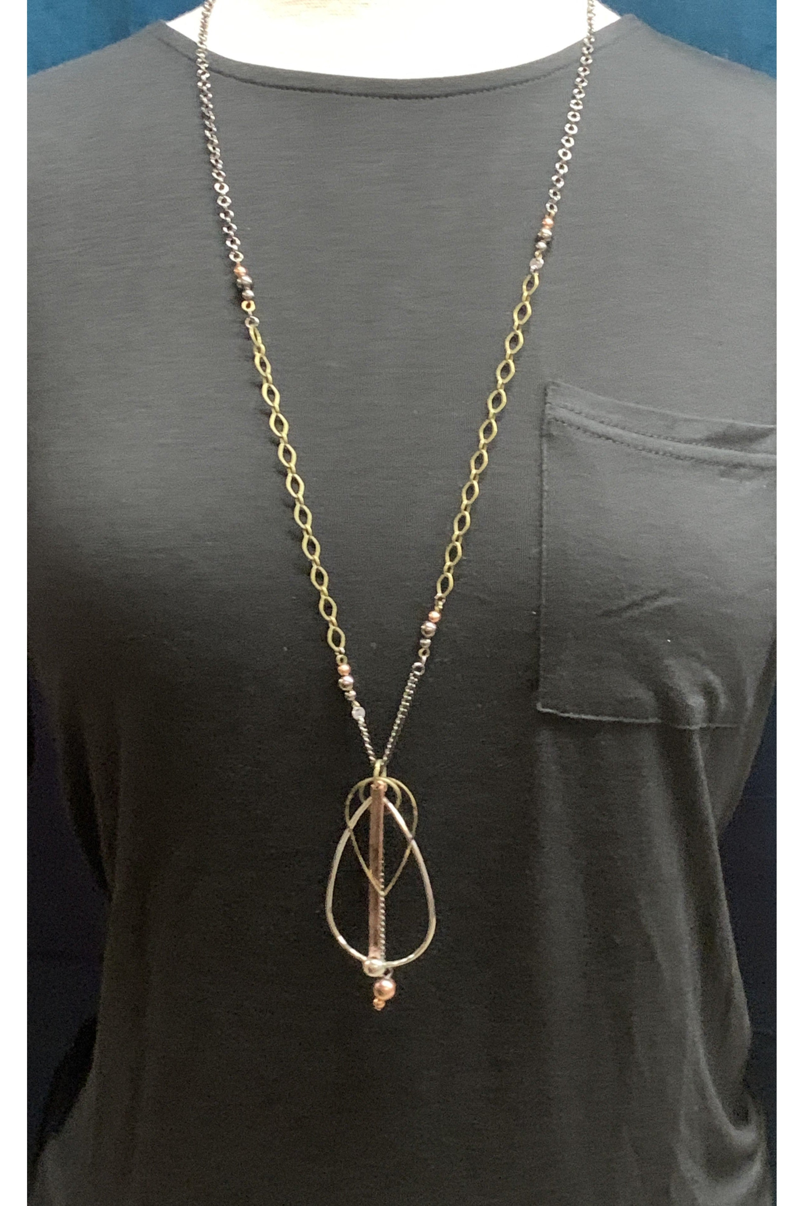 Lost And Found Mixed Metal Chain Necklace With Tear Drops And Dangle-Necklaces-Lost And Found-Deja Nu Boutique, Women's Fashion Boutique in Lampasas, Texas