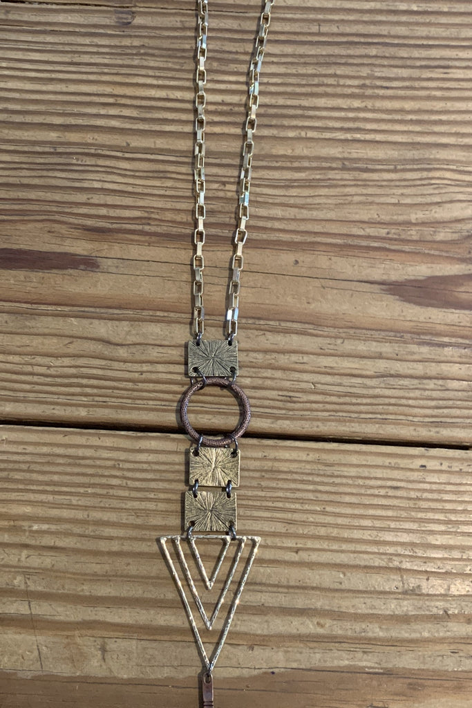 Lost And Found Mixed Metal Necklace With Geometric Shapes-Necklaces-Lost And Found-Deja Nu Boutique, Women's Fashion Boutique in Lampasas, Texas