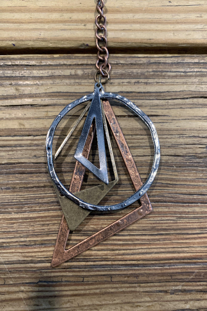Lost And Found Mixed Metal Necklace With Triangle Geometric Shapes-Necklaces-Lost And Found-Deja Nu Boutique, Women's Fashion Boutique in Lampasas, Texas